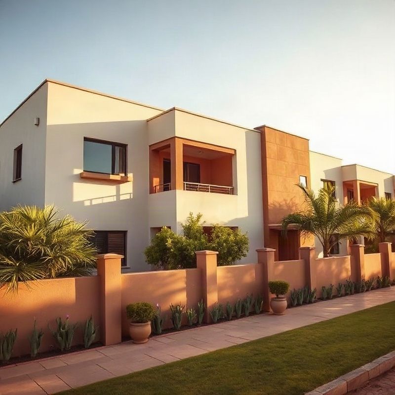 Modern Kenyan townhouse exterior with perimeter wall and manicured garden